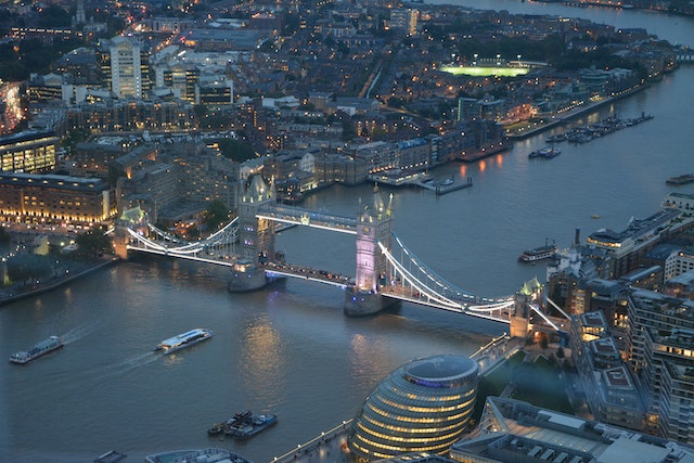 Tourists at iconic London landmarks, marking the start of their transatlantic journey.